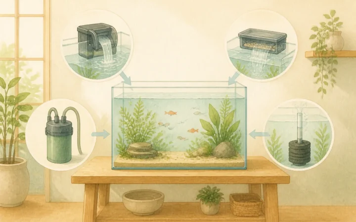 水槽用フィルターの種類と選び方｜外掛け・上部・外部・水中式