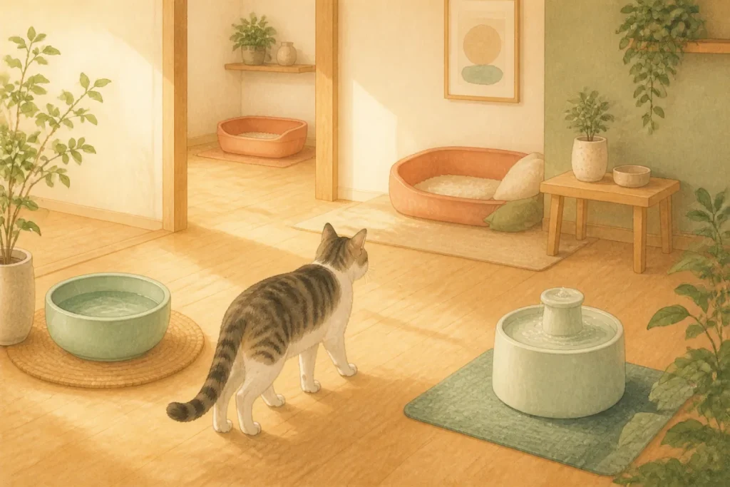 猫の水飲み場はどこに置く？複数設置と清潔管理の考え方