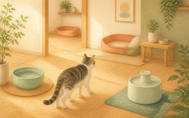 猫の水飲み場はどこに置く？複数設置と清潔管理の考え方