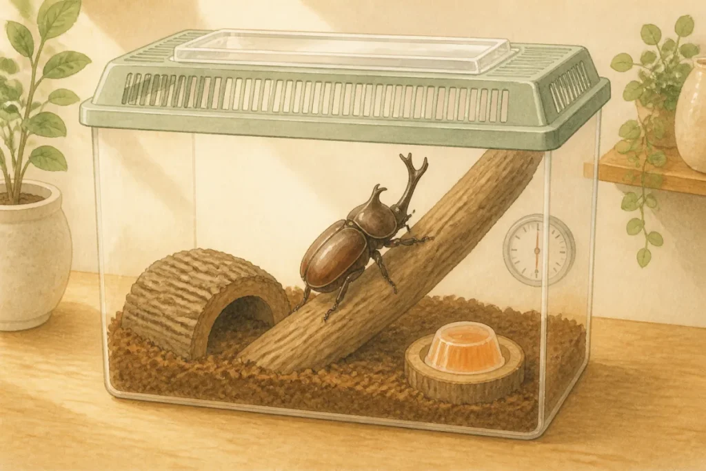 カブトムシ成虫の飼育に必要なもの|ケース・マット・エサの準備
