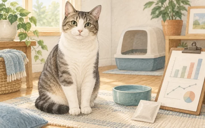 猫のFICサプリ30匹試験と生活環境改善を検討するイメージ