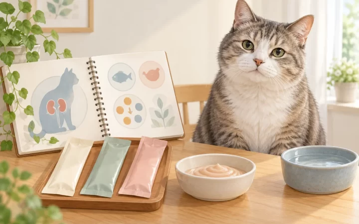 猫用ペーストおやつ7品のリン量を比較する研究イメージ