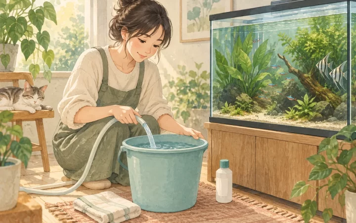 初めてのカルキ抜き選び｜アクアプラス250mLの購入前確認を表すイメージイラスト