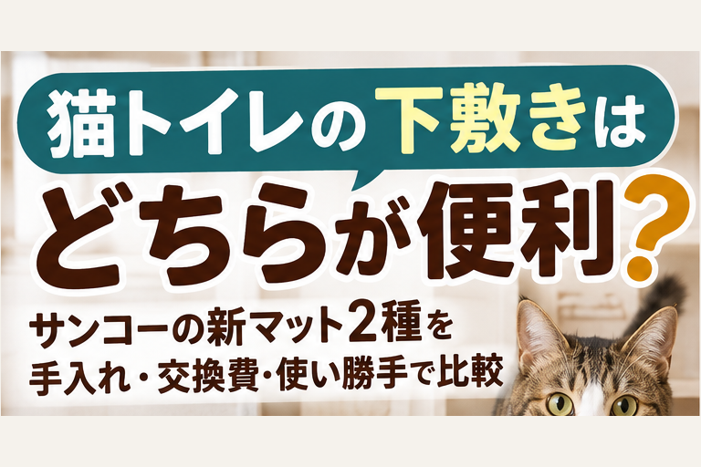 猫トイレの下敷きはどちらが便利?サンコー新マット2種を手入れ・交換費・使い勝手で比較するイメージ