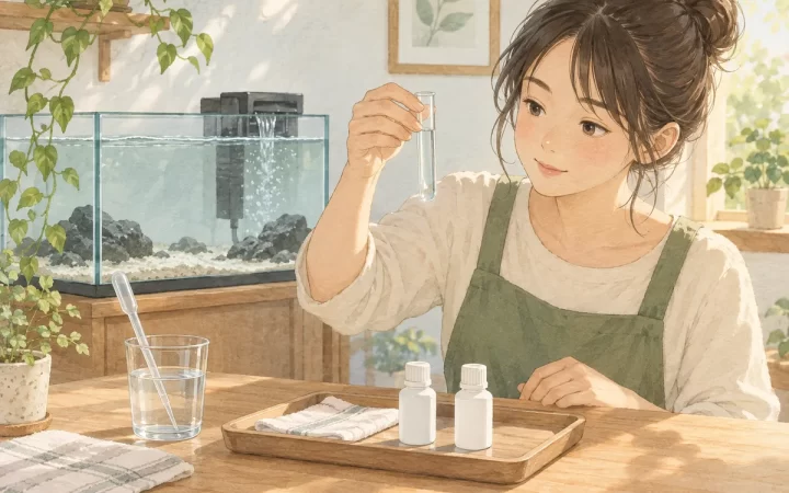 魚を入れる前の亜硝酸検査｜セラNO2テストだけで判断できる？を表すイメージイラスト