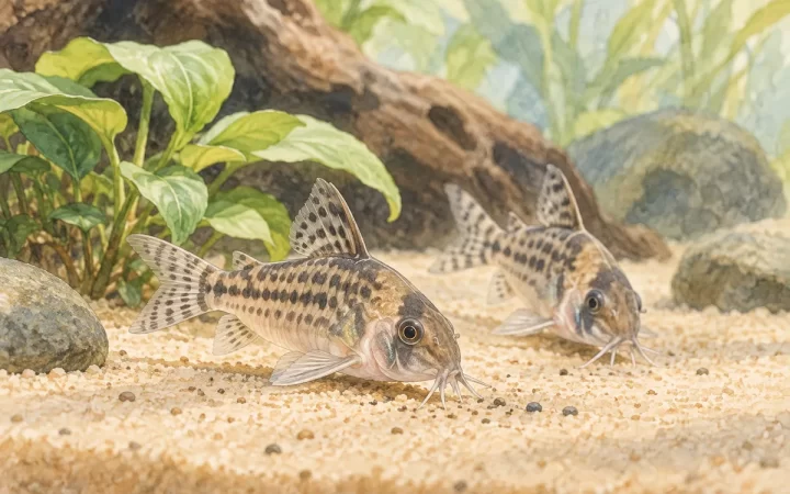 初めての底砂にボトムサンドは合う？2.2kg品の特徴と掃除を表すイメージイラスト