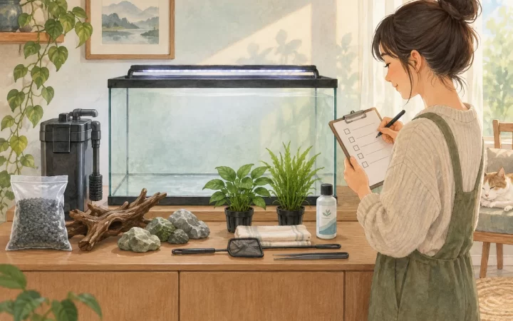 テトラ520熱帯魚セットだけで飼える？初めての購入チェックを表すイメージイラスト
