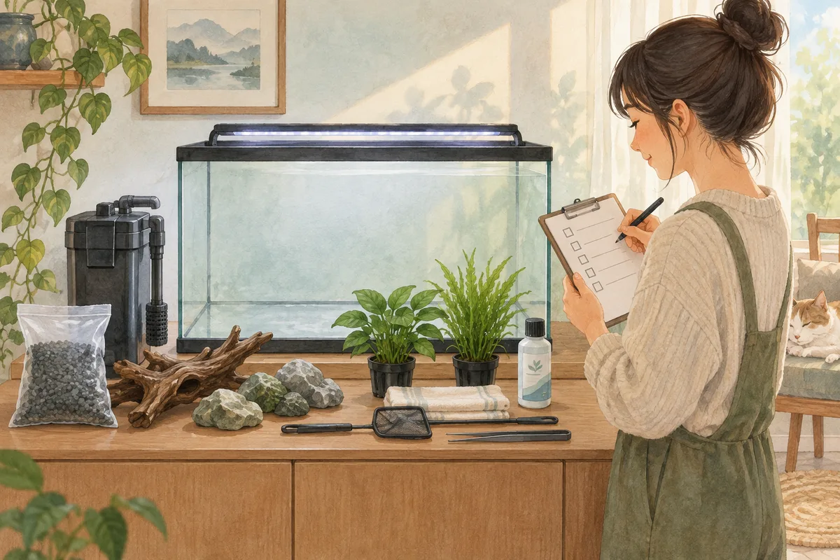 テトラ520熱帯魚セットだけで飼える?初めての購入チェックを表すイメージイラスト